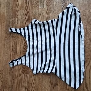 (L) Express Striped Cotton Blend Fit and Flare Tank Top Back Zip